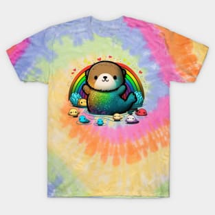 Adorable Rainbow Watercolor Sea Otter Kawaii T-Shirt